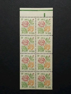 U.S. Stamps SC #1737a. Roses, Booklet Pane of 8. 1978 15¢ Stamps. MNH/No Gum - Image 1 of 2