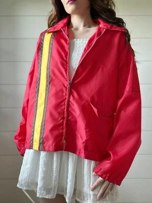 Abrigo cortavientos Swingster años 70 nailon rojo brillante con amarillo de colección carreras Foto 1 de 4