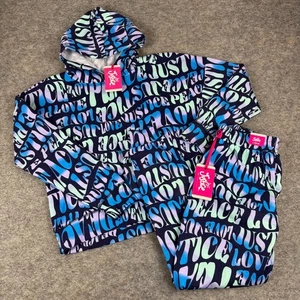 Justice Fleece Hoodie Jogger Set Graphic Print Girls Large L 12/14 - Picture 1 of 16