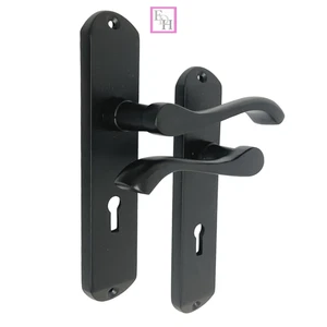 Cadenza Door Handles Set Black Victorian Scroll Lever Lock Handle 178mm x 40mm - Picture 1 of 20