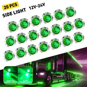Truck Trailer RV Round Side Lamp 20X 3/4" 12V Marker LIGHTS LED Bullet Green - Picture 1 of 11