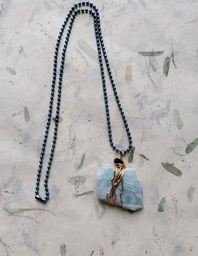 VETEMENTS Collana Artigianale Larimar Filo Avvolto Pendente Fatto a Mano Cristallo *LEGGI DESCRIZIONE