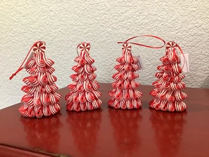 PFEFFERMINZ BAUMSCHMUCK 4er Set rot & weiß Wirbel Glitzer 4,5" Weihnachten ~ NEU - Bild 1 von 5