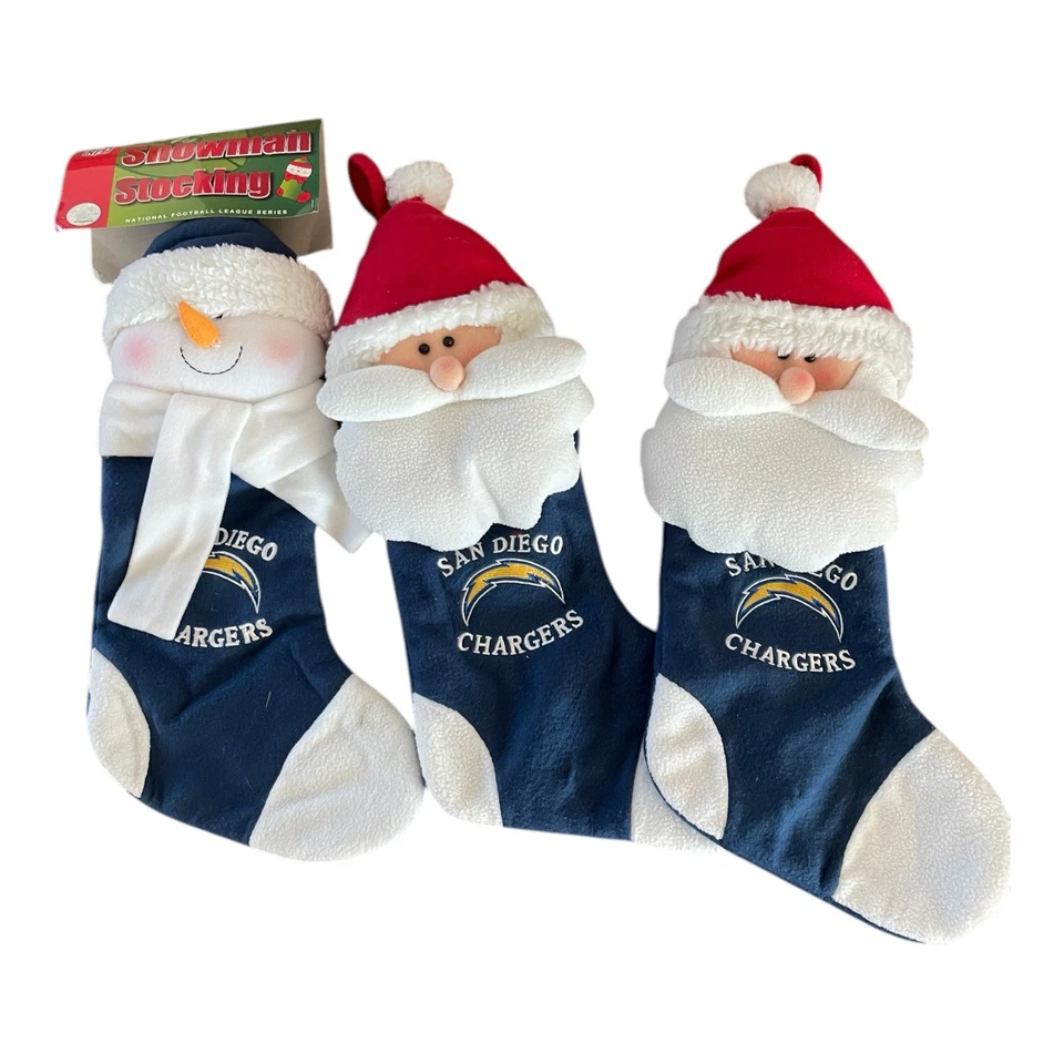 San Diego Chargers Christmas Stocking  Snowman  And Santa RARE Lot Of 3 - Image 1 of 4