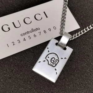 Collana con ciondolo in argento 925 placca fantasma GUCCI originale uomo donna con scatola - Foto 1 di 8