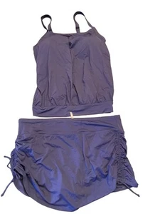Lands End 18W Blue Tankini Swimsuit Set  Adjustable Straps Ruched Skirt Bottoms - Picture 1 of 8