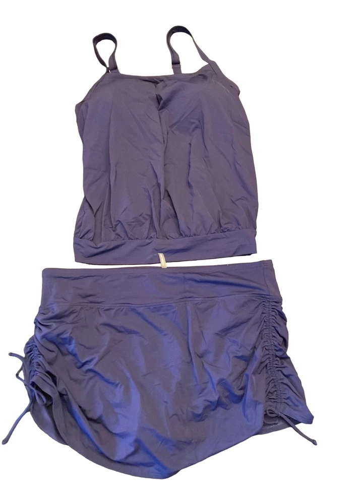 Conjunto de Traje de Baño Tankini Lands End 18W Azul Correas Ajustables Falda Acanalada Parte Inferior Foto 1 de 4