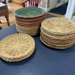 34er Set Vintage Rattan Korb Pappteller Halter Wanddeko Boho Picknick Camp - Bild 1 von 6