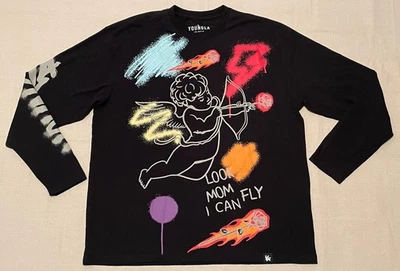 YoungLA Shirt Mens XL Black Graphic Long Sleeve Look Mom I Can Fly Angel Art - Image 1 of 4