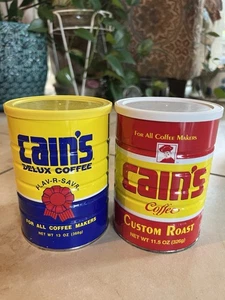 Lot Of 2 Different Empty Cain’s 13oz 5.5” Coffee Tin Cans Delux & Custom Roast - Picture 1 of 3
