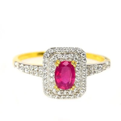 925 STERLING SILVER  PIGEON BLOOD RED RUBY OVAL GEMS & WHITE CZ  RING SIZE 8.5 - Image 1 of 4