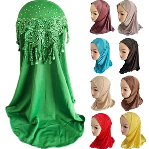Sciarpa scialle testa araba islamica hijab musulmano con perline per bambine bambini età 2-6 - Foto 1 di 52