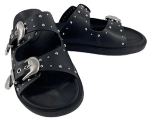 Steve Madden Black Connely Buckle Sandal Sz 6M - Studded - Picture 1 of 8