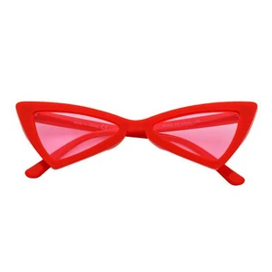 BOWTIE - Triangle Pointed 90s Fashion Small Cat Eye Sunglasses Red Pink Lens - Picture 1 of 8