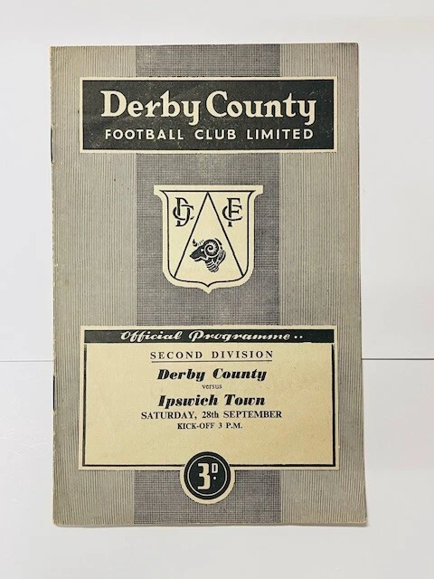 1957/58 DERBY COUNTY V IPSWICH TOWN 28-09-1957 DIVISION 2 - Image 1 of 1