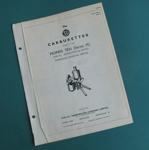 Morris Ten (Series M) SU Carbutetters Spare Parts Sheet - AUC9509 - Bild 1 von 3
