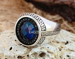 Anello Unisex In Argento Sterling 925 Con Pietre Zircone Blu E Nero #23 - Foto 1 di 6