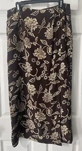 Josephine Chaus 100% Silk Brown Tan Floral Maxi Long Skirt Size 14 Fully Lined - Picture 1 of 8