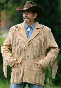 Men Western Cowboy Suede Fringe Jacket Beaded Native American Leather Jacket - Picture 1 of 2