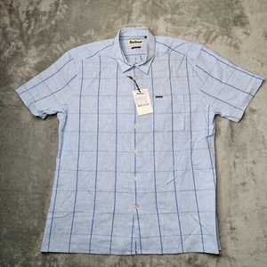 Barbour Shirt Swaledale Mens Medium Blue Summer Shirt Check S/S Button Down NWT - Picture 1 of 8