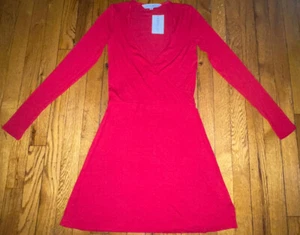NWT New Intermix Serena Wrap Front Ribbed Knit Long Sleeve Dress Red Sz P - Picture 1 of 11