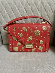 Michael Kors Whitney Large Coral Leather Gold Sea Scape Convertible Strap Purse - Bild 1 von 9