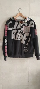 Christian Audigier Skull Graphic Zip Up Garage Parts Ride To Live Hoodie Black M - Picture 1 of 23