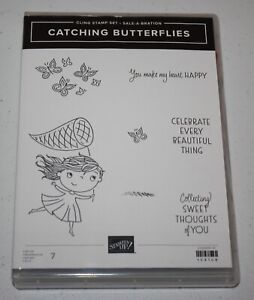 Stampin Up Retired Cling Acrylic CATCHING BUTTERFLIES Celebrate Happy Sweet NEW