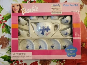 S1 - Barbie china tea set 13 pieces porcelain purple flowers 2001 mattel - Picture 1 of 2