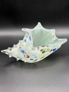 Millefiori Encased Art Glass Conch Shell Paperweight Trinket Holder 7.75” - Picture 1 of 11