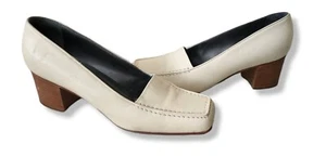 Walter Steiger Womens Block Heel Square Toe Pumps Beige Leather Loafer Size 8 AA - Picture 1 of 6
