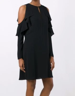 Nuevo con etiquetas Vestido Theory Sophronia Hombro Frío Seda Georgette Negro Talla 00, 0, 2 $445 Foto 1 de 4