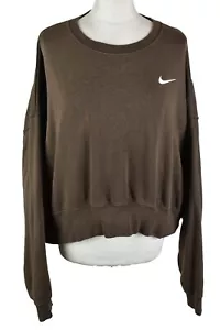 NIKE Brown Crewneck Jumper size S Womens Crop Sweatshirt Retro Pullover - Picture 1 of 6