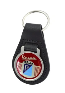 Vespa Italia Quality Black Leather Round Keyring - Picture 1 of 1