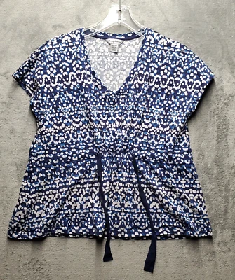 Tommy Bahama Top 女式超小号蓝色白色帽袖弹性绑带腰 — 第 1/4 张图片