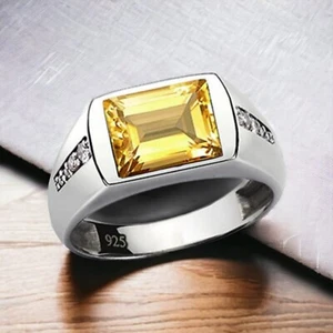 Anillo de compromiso de plata esterlina 925 cojín amarillo natural zafiero 5 quilates - Imagen 1 de 3
