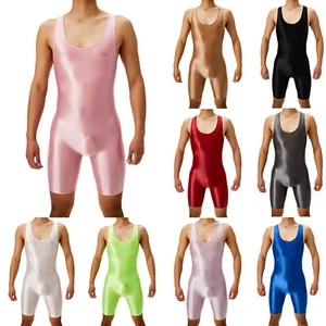 UK Men's Glossy Wrestling Singlets Leotard Bodysuit One Piece Swimwear Rompers - Picture 1 of 91