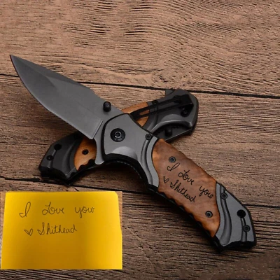 Handwriting Pocket Knife Personalized Gift for Men Folding Hunting Pocket Knives - Image 1 of 4