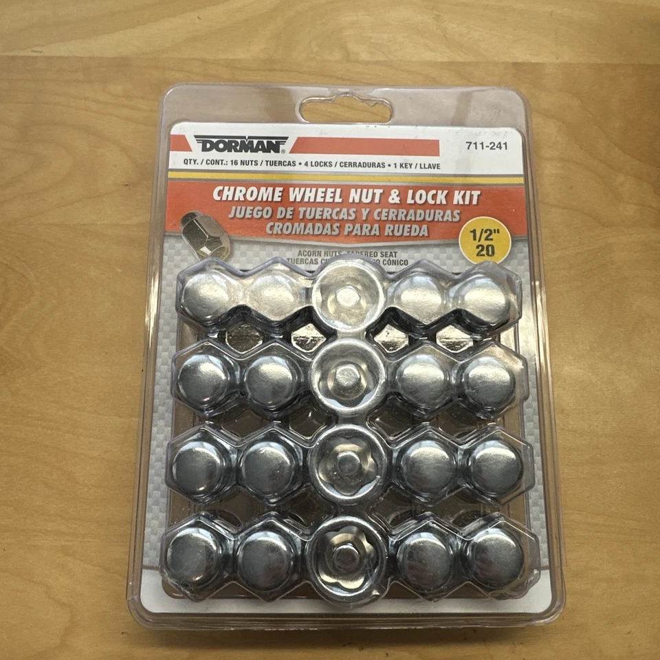 Dorman 711-241 Chrome Wheel Nut & Lock Kit ½"  - 20 Acorn Nuts Taper Seat NEW - Image 1 of 4