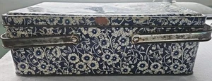 Vtg. Blue Calico & Flower Tin Container Made In Italy Blue & White Chintz Floral - Picture 1 of 8