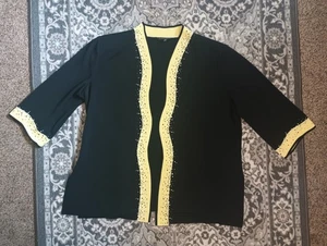 Ming Wang Open Cardigan 0X Black Yellow Studded Acrylic Artsy Mature Office - Picture 1 of 13