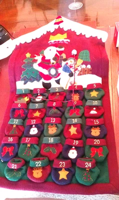 Advent  Christmas Calendar Santa Snowman Pockets Hanging 15''x 30'' Felt - Image 1 of 4