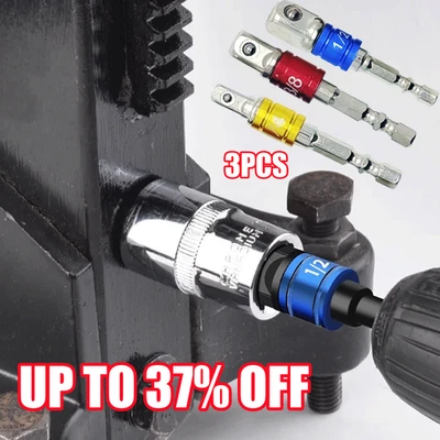 3PCS IMPACT Drill Socket Adaptor Hex Drive To 1/4" 3/8" 1/2" Square Socket Set - Image 1 of 4