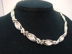 COLLAR GARGANTILLA KRAMER TONO PLATA X ESLABÓN FIRMADO VINTAGE REPARACIÓN DIAMANTES DE IMITACIÓN - Imagen 1 de 14