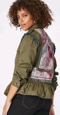 Chaqueta militar del ejército Matilda Jane Green Moments with You Letterman retazos XL Foto 1 de 4