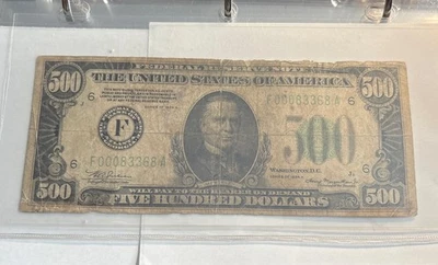 1934 A 500 Dollar Bill Federal Reserve Note F00083368 A. Atlanta Georgia $ - Image 1 of 4