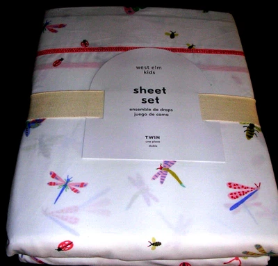 КОМПЛЕКТ ПРОСТЫНЕЙ ДЛЯ ДВУСПАЛЬНОЙ КРОВАТИ WEST ELM KIDS «МАЛЕНЬКИЕ САДОВЫЕ ЖУКИ» 100% ХЛОПОК НОВЫЙ С ЯРЛЫКАМИ - Изображение 1 из 4