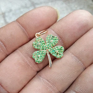 Solid 14k Gold Pendant Tsavorite Pendant Leaf Design Charm Duty/tariff Free - Picture 1 of 4