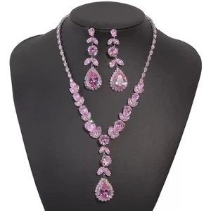 Juego de collar y pendientes nupciales de circonita cúbica - Imagen 1 de 7