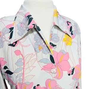 VTG 70s Mod Floral Pantsuit Lounge Set Womens Sz M Funky Disco Wide Leg Stretch - Picture 1 of 19